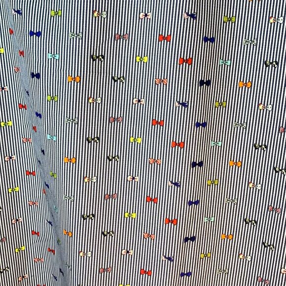 Luchiano Visconti Navy White Striped Multicolor Bow-Tie Print Dress Shirt XXL - Picture 9 of 15